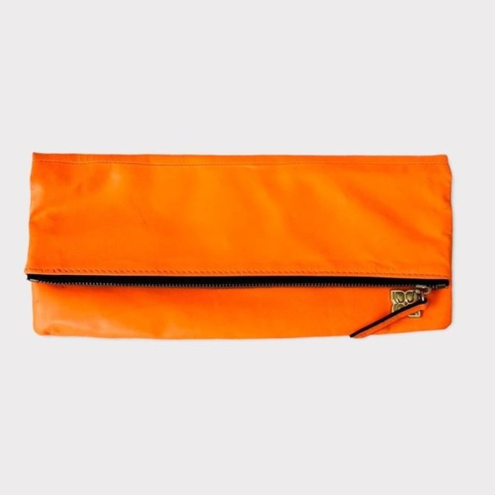 BCBGMaxAzria Carina Neon Orange Foldover Clutch NWT
